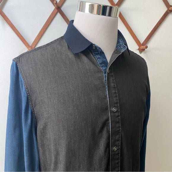 Elie Tahari Two Tone Contrast Button Up Shirt - Picture 4 of 13